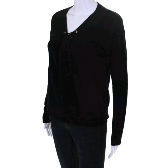 THE KOOPLES LACE UP V NECK SWEATER BLACK WOOL sz 2 - Picture 2 of 5